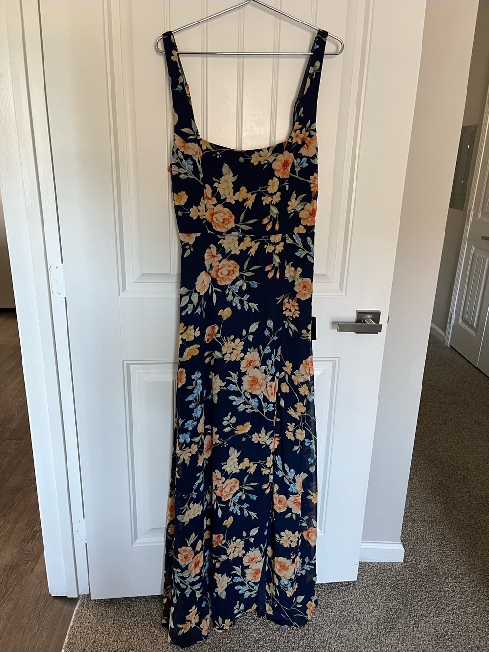 Lulu's Navy Floral Maxi Dress with Peach Blooms - Picture 5 of 13